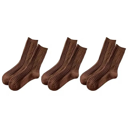 3Pairs Winter Cashmere Wool Socks Women's Winter Diamond Thicken Warm Black White Pack Set Thermal Japanese Fashion Solid Color