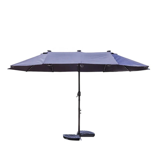 L  New Design Outdoor LED  Solar Powered Parasol 15ft Large Patio Garden Porch Double-sided Umbrella Table Twins Parasol
