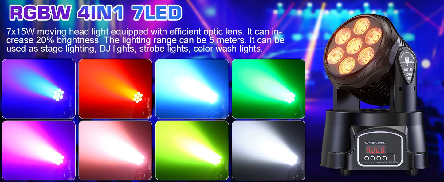 Yiflamefly 1/2/4Pcs 105W Beam Moving Head Lights 7x15W RGBW LED Stage Lights DMX512 Spot Lights For DJ Disco KTV Wedding Party