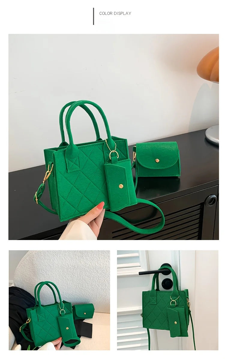 3pcs/set Embossed Women's Handbag Stylish Crossbody Bag, Clutch and Wallet, Solid Color Fabric Shoulder Bag for Women Daily Use