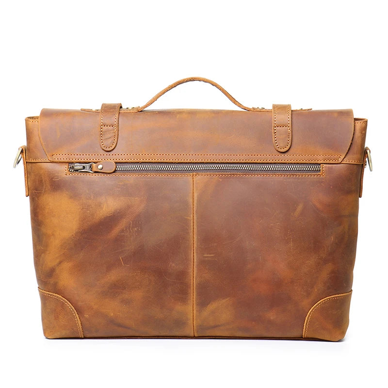 Leathfocus Vintage Leather Briefcase Fashion Design Men's Lightweight Crossbody Bag Men's Tote Handbag 15 inch Laptop Bags