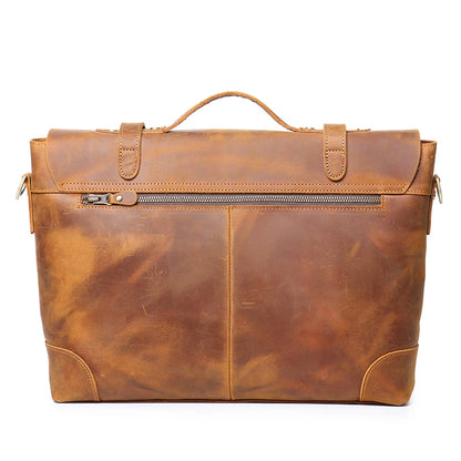 Leathfocus Vintage Leather Briefcase Fashion Design Men's Lightweight Crossbody Bag Men's Tote Handbag 15 inch Laptop Bags