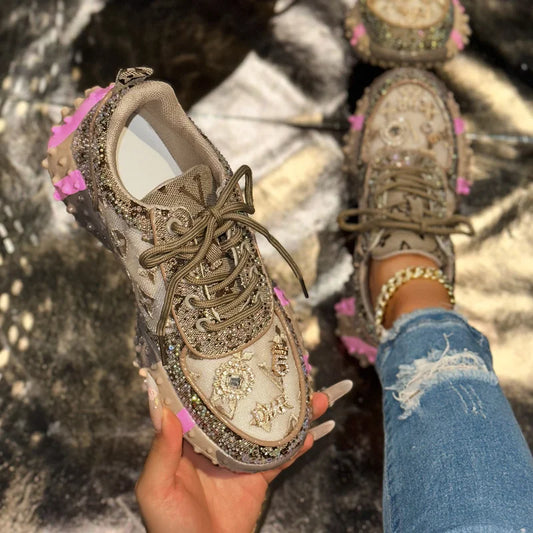 Luxury Designer Women's Sneakers Fashion Luxury Rhinestone Ladies Shoes 2026 New Outdoor Platform Female Sports Shoes Vulcanize