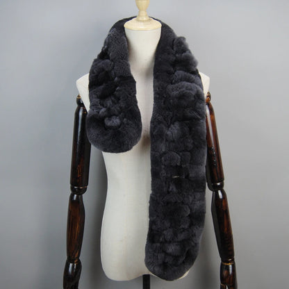 Winter Women Knitted Real Rex Rabbit Fur Scarf Natural Soft Long Style Rex Rabbit Fur Muffler Lady Warm 100% Genuine Fur Scarves