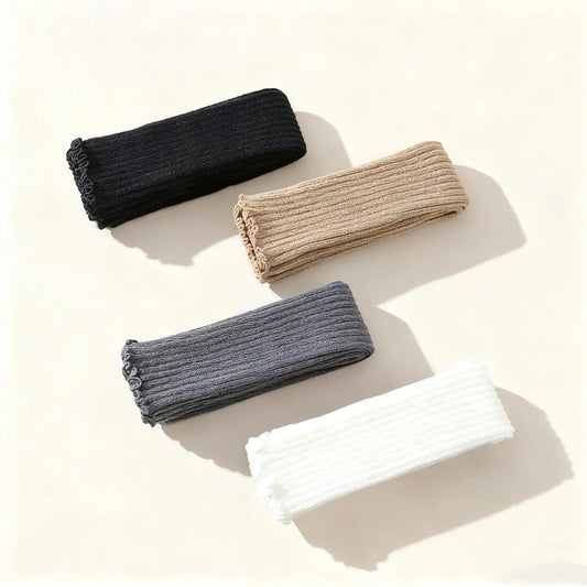 4 Pairs of Autumn and Winter Fashionable Women's Solid Color Vertical Stripe Socks With Y2K Style Warm Leg Protection Socks