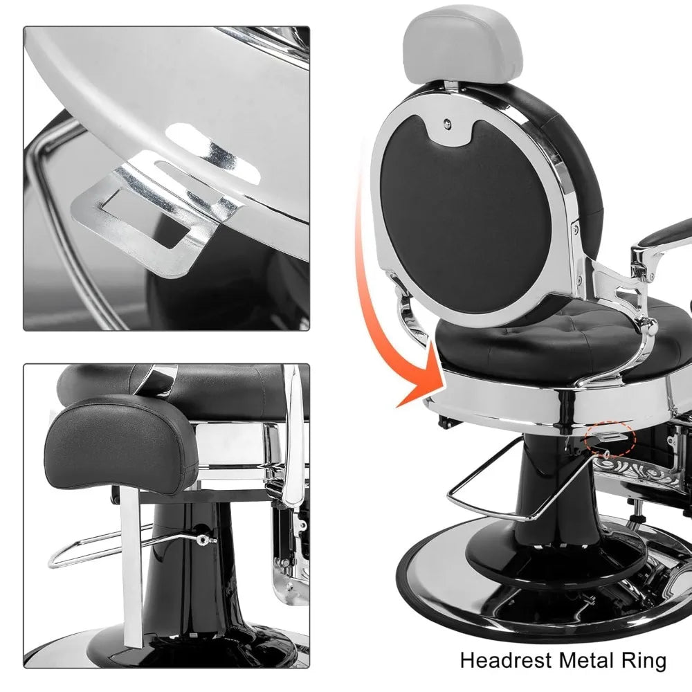 Heavy Duty Barber Chair 700lbs Capacity Vintage Recline Style Hydraulic Operation 360° Rotatable Barber Chair,Customized