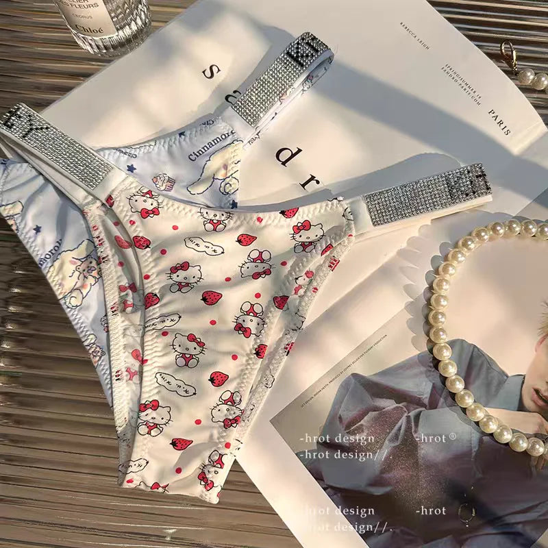 Sexy Thong Hello Kitty Panties Kawaii Cute Cartoon Underwear Women Ice Silk Briefs Girl Gift Underpants