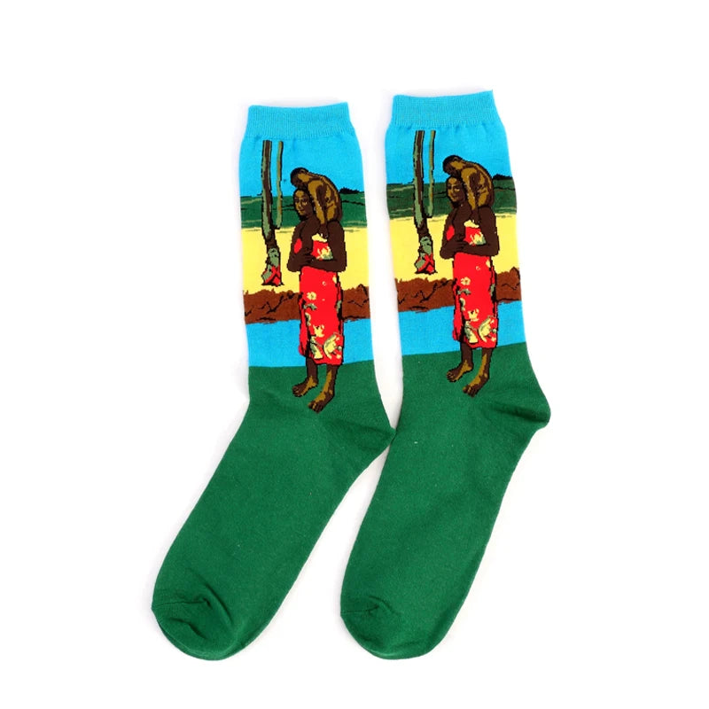 1 Pair Autumn Winter Retro Men Socks Couple Socks New Art Van Gogh Mural World Famous Oil Painting Series Funny Socks
