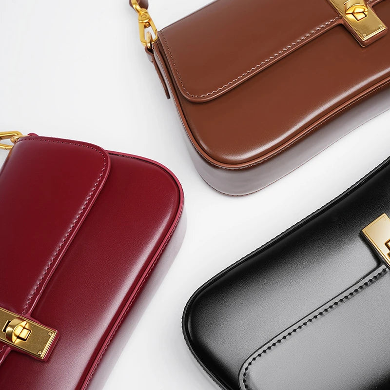 Toptrends Elegant Genuine Leather Underarm Shoulder Bags For Women 2025 Luxury Designer Crossbody Purses Saddle Ladies Handbags