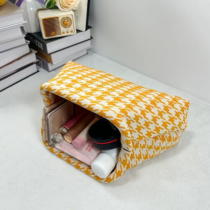 New high-end multi-functional knitted houndstooth makeup bag for women large capacity waterproof travel makeup storage clutch ba