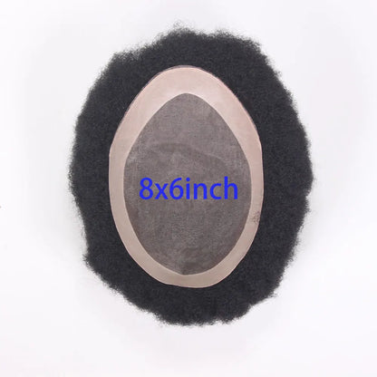 Afro Black Mens Toupee 4MM Man Wigs100% Human Hair African American Systems Afro Curly Hair pieces Replacement 1#Jet black 8x10"