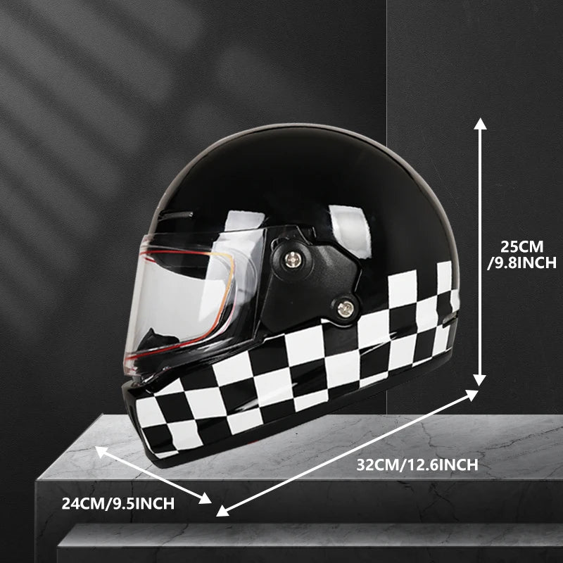 Retro-style full-face helmet with multi-color lenses, ABS material, DOT certified, suitable for all seasons