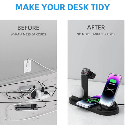 30W 7 in 1 Wireless Charger Stand Pad For iPhone 17- 11 XR Apple Watch Airpods Pro iWatch 8 7 6 Fast Charging Dock Station
