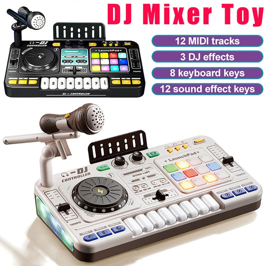 Kids Simulation DJ Mixer Controller Toy Multifunctional Music Effects Electronic Learning Game Birthday Gift for Children Mixers