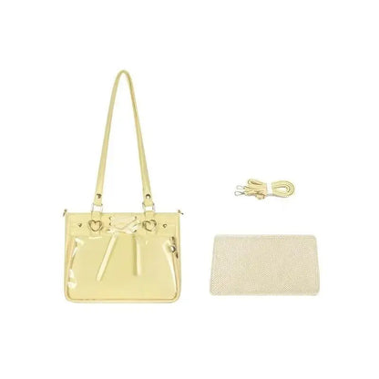 JIAERDI Transparent Ribbon Bow White Ita Bag Women Harajuku Aesthetic Large Capacity Shoulder Bags Lady Versatile Satin Handbag