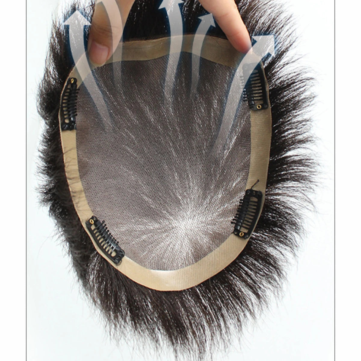 Men Toupee 100% Human Hair Mono Base 6 Inch Length PU Perimeter Lace Interior With Clips Fully Ventilated Natural Black Wig