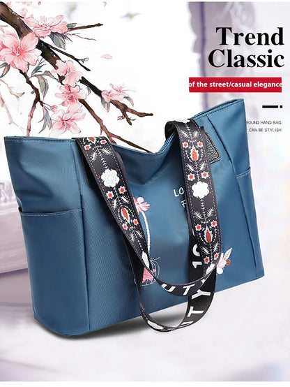 Flower embroidery fashionable oxford cloth handbag large capacity shoulder bag waterproof handbag large canvas bag