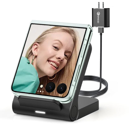 Wireless Charger for Samsung Galaxy Z Flip, 15W Fast Wireless Charging Stand, Compatible with Z Flip 7/6/5/4, for Motorola Razr/Razr+/Razr Ultra 2025, Non-Fold