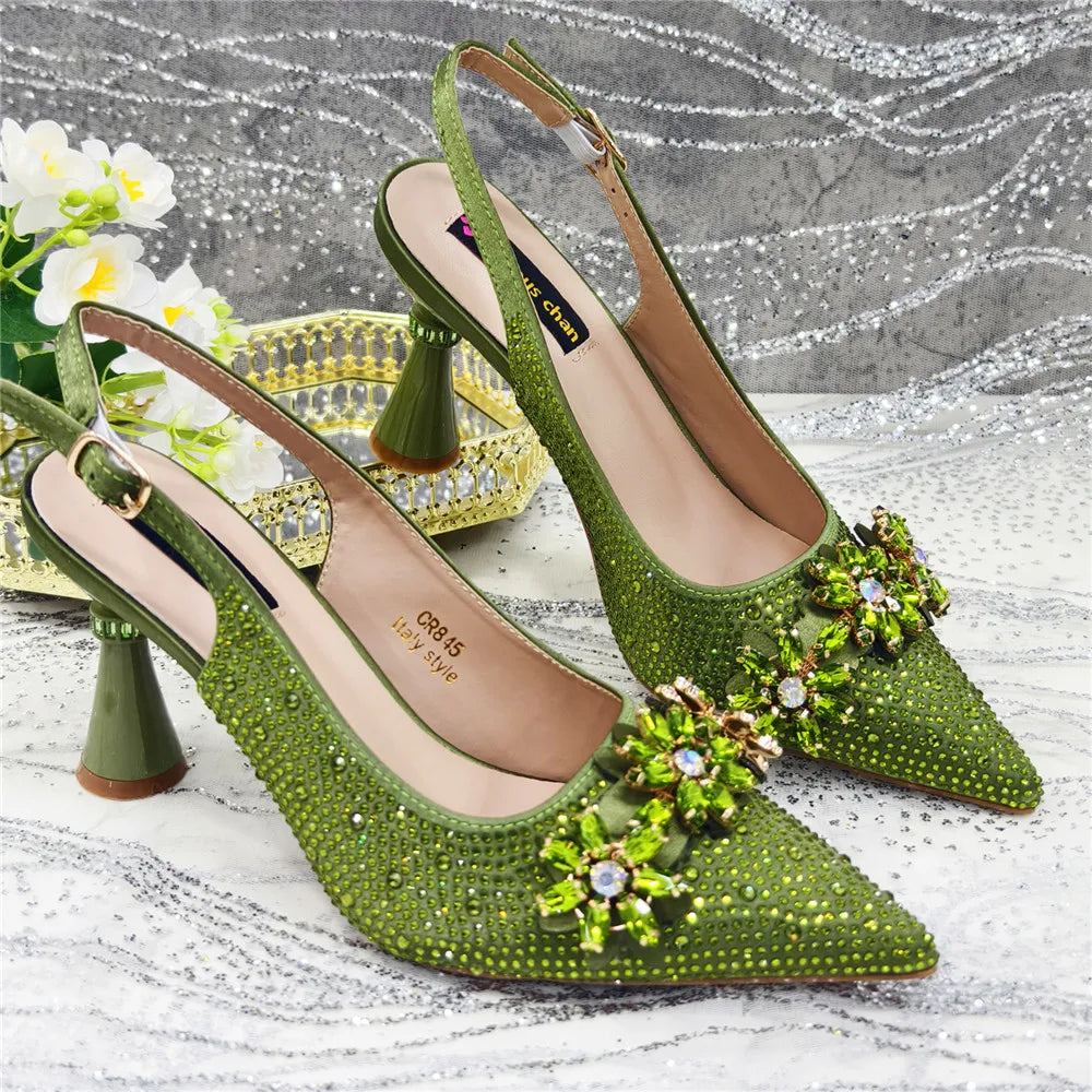 New Arrival African Women Shoes Decorated with Rhinestone Shoes for Women 2025 Designer Luxury Plus Size 43 Wedding Shoes Bride