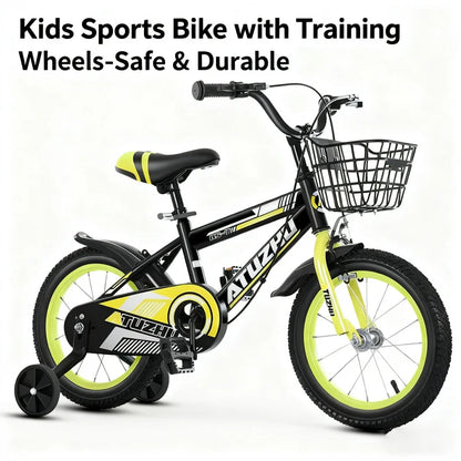 Bright Yellow Sports Style Children's Bicycle - 14 Inch 16 Inch 18 Inch Pedal Bikes for Boys And Girls Aged 3-9 Years Old