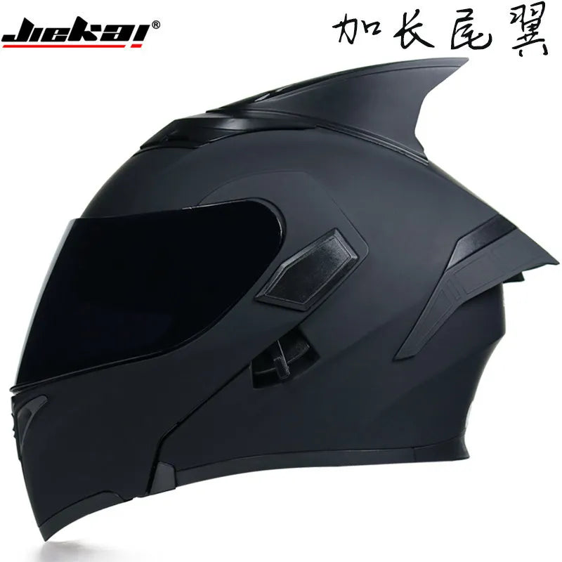 JIEKAI Motorcycle Flip Up Helmet Personality Horn Tail Motorbike Motocross Shark Moto Helmet Technology Design Full Face Casco
