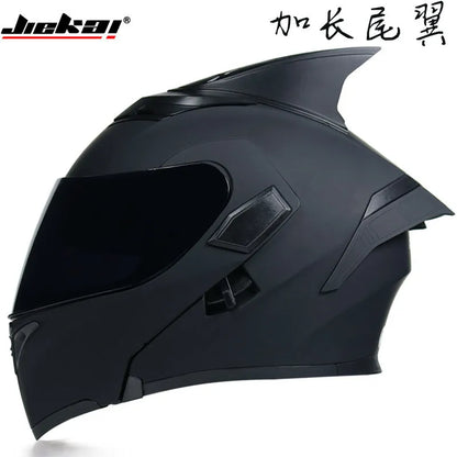 JIEKAI Motorcycle Flip Up Helmet Personality Horn Tail Motorbike Motocross Shark Moto Helmet Technology Design Full Face Casco