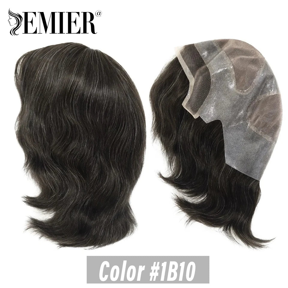 Full Head Wig For Men 6" Natural Straight Fine Mono With Pu Cap Men Wig 1/2" French Lace in Front Indian Human Hair Wig For Men
