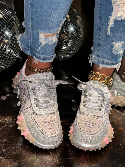 Women's Sport Shoes Crystal Sneakers Casual Flats Platform Shoes Woman 2025 Designer Brand Hiking Running Shoes Mujer