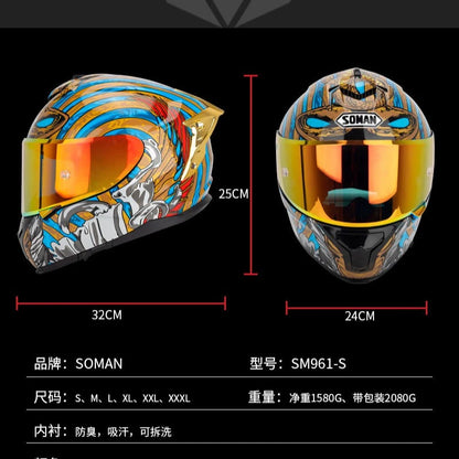 SOMAN ECE Motorcycle Helmet Adjustable Double Lenses Full Face Helmet Motocross Head Protection Anti-Fall Biker Motorbike Helmet