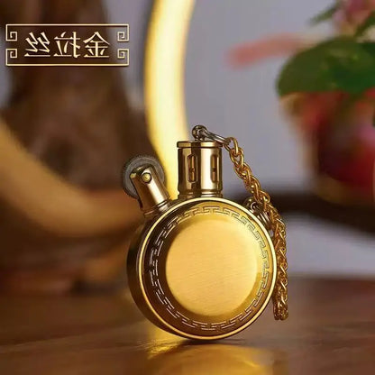 New Retro Round Kero sene Lighter Creative Metal Windproof Flame Lighter Gold and Silver Oil Lighter Smoking Accessories Tool
