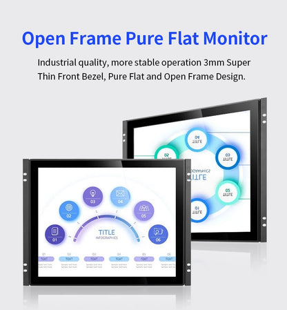 17 Inch Flat True Capacitive Touch Screen Monitor Waterproof Wall Mount Metal Case Industrial Square Display With VGA HDMI USB