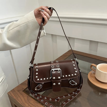 Shoulder Bag for Women Pink Underarm Bags PU Leather Crescent Bags with Rivet Small Y2k Purses Trendy Armpit Purse