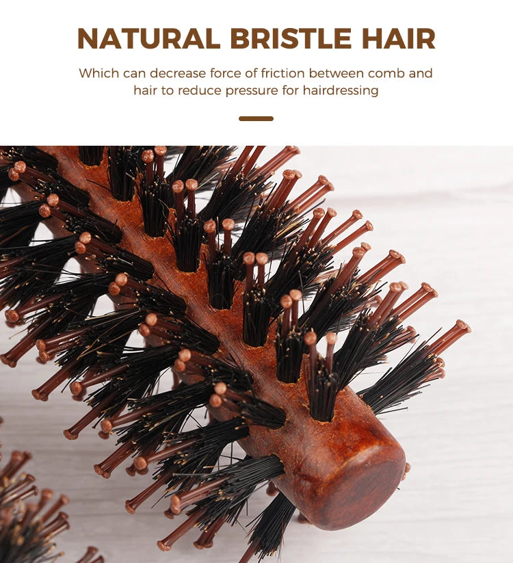 12 Style Wood Handle Round Rolling Brush Straight Twill Hair Comb Boar Bristle Round Barrel Hair Curling Brush Hairdressing Tool