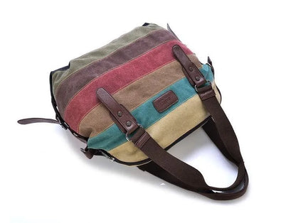 Canvas Totes Striped Womens Handbag 2021 Patchwork Rainbow Shoulder Bag Fashion Female Casual Crossbody Bag Sac A Main