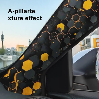 2-piece set of 3D honeycomb geometric design self-adhesive car A-pillar trim, elastic fabric, car interior accessories.