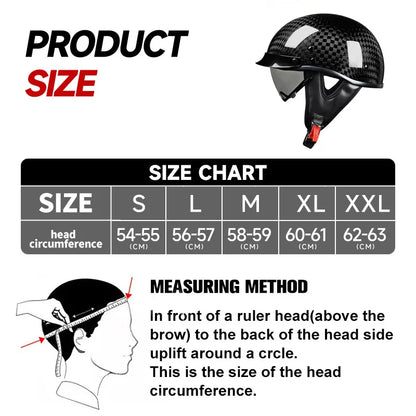    Best Seller Carbon Fiber Retro Motorcycle Half Face Helmet with Comfortable Lining Protective Goggles Helmet Factory Wholesale