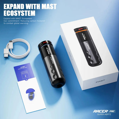 Mast Racer Pro Tattoo Machine Kit Full Set 4.2mm Stroke Wireless Battery Adjustable Power Modes(Soft/Medium/Hard) High Precision