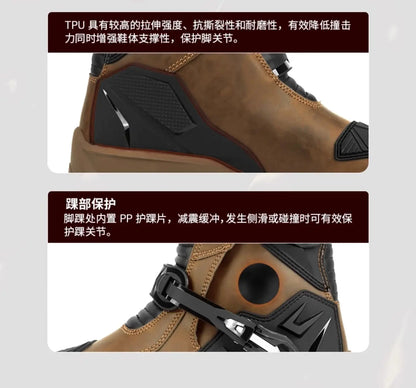 Retro Motorcycle Boots Cowhide Waterproof Mid-Calf Long riding Boots Men Women Riding Motocross Bota Motorbike Motocross Shoes
