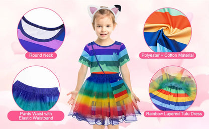 Summer Little Girls Dress Cats T-Shirt With Tutu Skirts For Children Birthday Party Cosplay Halloween Carnival Dress Up Costume