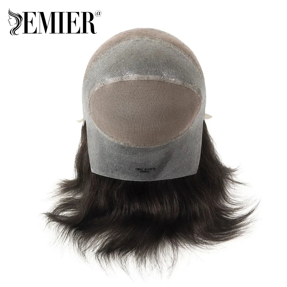 Full Head Wig For Men 6" Natural Straight Fine Mono With Pu Cap Men Wig 1/2" French Lace in Front Indian Human Hair Wig For Men