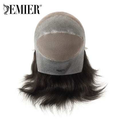 Full Head Wig For Men 6" Natural Straight Fine Mono With Pu Cap Men Wig 1/2" French Lace in Front Indian Human Hair Wig For Men