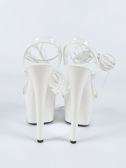 17CM Stiletto White Sandals For Women Thick Platform Sexy Lace-up Model T Show High Heels 2025 Summer Fashion Pole Dance Shoes