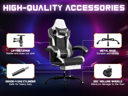 WOTSTA Gaming Chair with Footrest Gaming Chairs PVC Leather Ergonomic Gamer Chair with Adjustable Headrest Lumbar Support