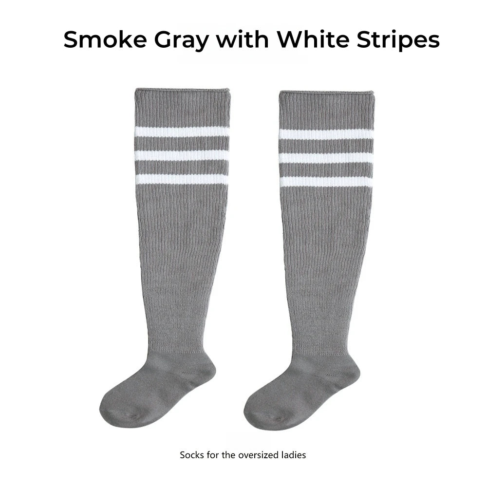 Women's Striped Plus Size Thick Thigh-High Socks Collection Big Girls Acrylic Yarn Stretch Colorful Streaks Leg Warmer Socks