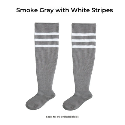 Women's Striped Plus Size Thick Thigh-High Socks Collection Big Girls Acrylic Yarn Stretch Colorful Streaks Leg Warmer Socks