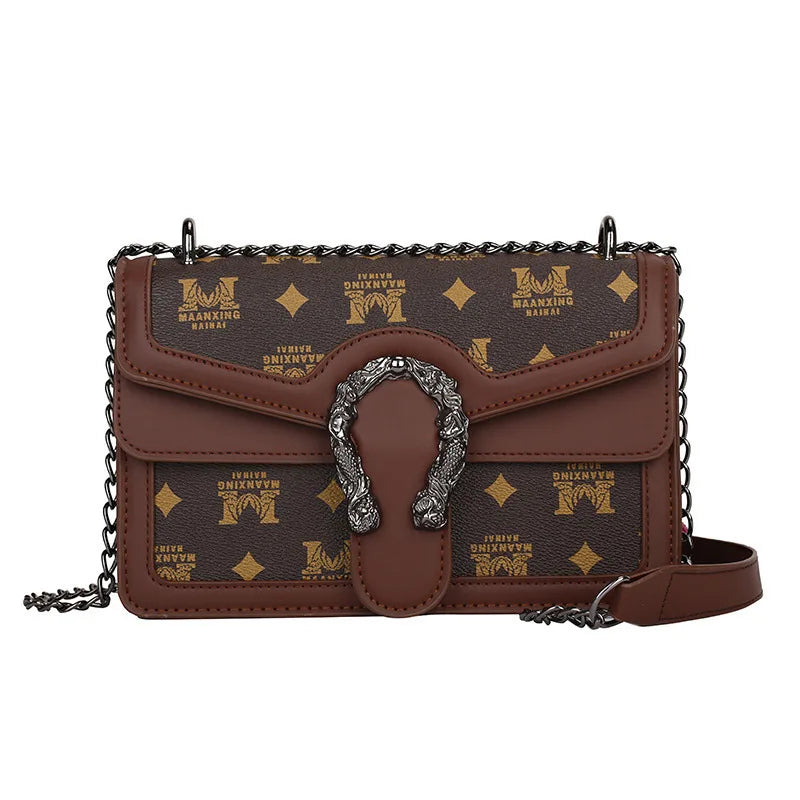 Fashion Printed Chain Shoulder Bag for Women, Trendy Small Square Crossbody, Travel Shopping Gift for Girlfriend