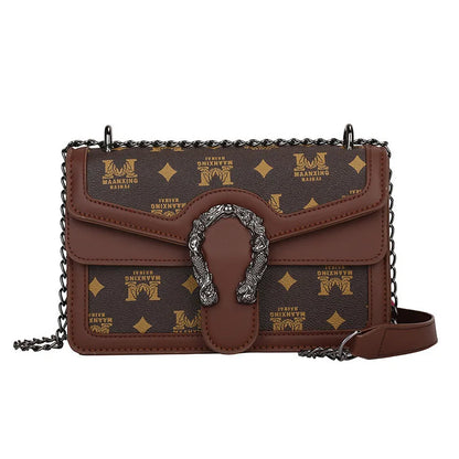 Fashion Printed Chain Shoulder Bag for Women, Trendy Small Square Crossbody, Travel Shopping Gift for Girlfriend