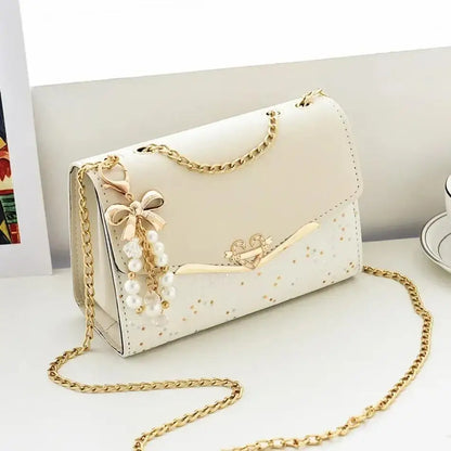 Pouch Ladies PU Leather Handbag with Tassel Pendant Fashion Messenger Bag Women Trendy Sequin Single Shoulder Bags