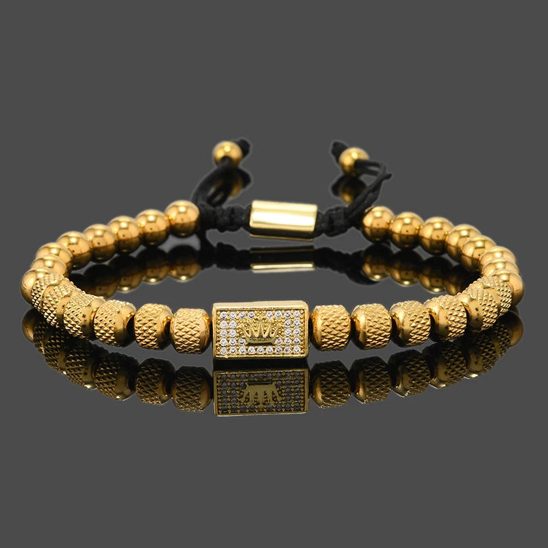 Luxury Stainless Steel Beads Crown Charms Man Bracelets Handmade Jewelry Gift