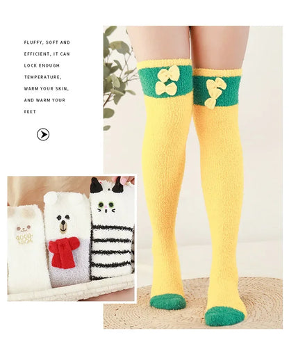 Snug Fleece Over Knee Socks Plush Cozy Winter Fall Sweet Long Female Hosiery Soft Fuzzy Leg Covers Floor Wear2024 New Bulk Deal